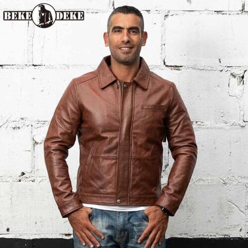 Men Business Casual Real Leather Jacket Luxury Designer Long Sleeve Biker Coat Turn-down Collar Cowhide Cargo Jackets M-3XL