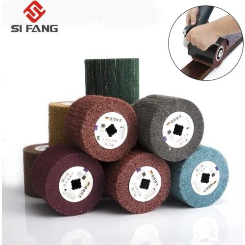 Non-Woven Nylon Abrasive Flap Wheel Brush Wire Drawing Polishing Burnishing Drum Wheel for Stainless Steel 120x100x19mm