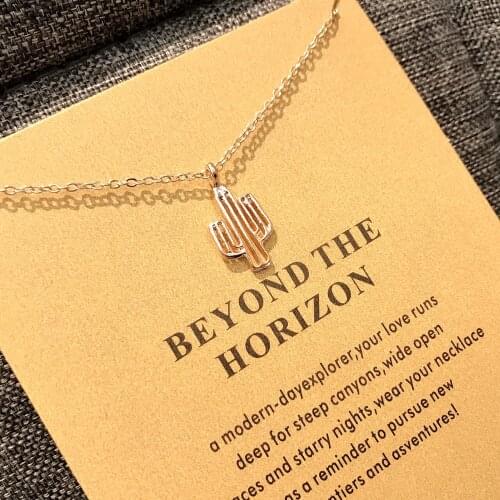 New Card Alloy Plant Cactus The Tree Of Life Leaf Clover Charm Gold Filled Chains Choker Women Pendant Necklace For Gift