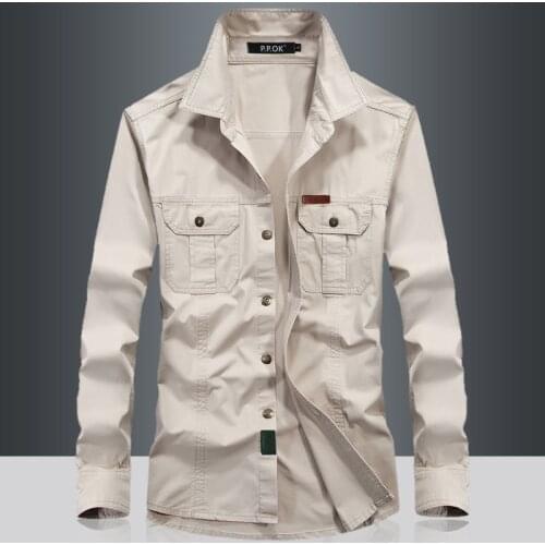 2021 new spring and autumn shirt mens long-sleeved oversized mens solid color new casual mens tooling shirt 100% cotton 6XL