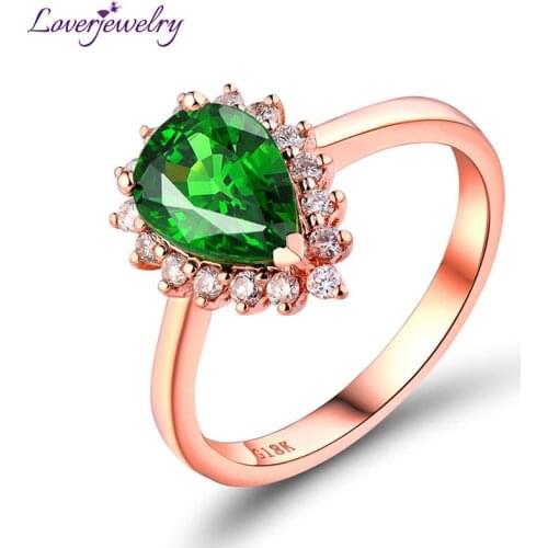 NEW Arrivals Engagement Pear 6x9mm 18Kt Rose Gold Natural Tsavorite Diamond Ring WU0080