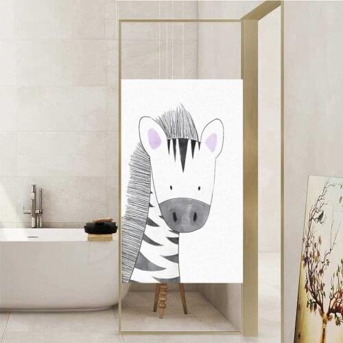 Window Film Privacy Cute Animal-Zebra Frosted No Glue Glass Sticker Sun Protection Heat Control Window Coverings for Homedecor