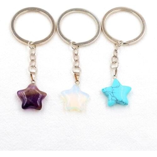 Pentagram 1pc Natural Quartz Stone Keychain Yoga Keyring Women Handbag Gift Handmade Jewelry Supplies