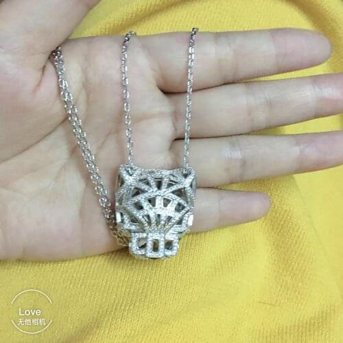 Hot brand party jewelry for men couples women leopard necklace cubic zirconia tiger head panthere pendant