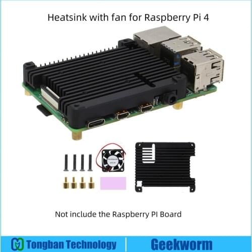 Raspberry Pi 4 / 4B Heat Sink (Compatible with POE Interface and Cooling Fan) Black Embedded Aluminum Alloy Heatsink P165-B