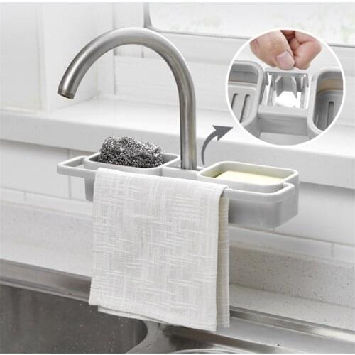 Adjustable Double Grid Sink Storage Rack Kitchen Sink Faucet Sponge Soap Storage Organizer Cloth Drain Rack Holder Shelf
