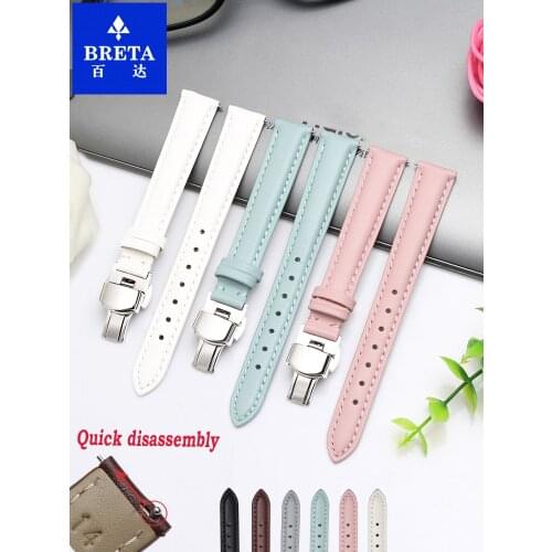 BRETA Genuine Leather Watch Band Strap for Watchband 12 13 14 15 16 18 19 20mm Pink gray blue white Quick disassembly Tool wrist