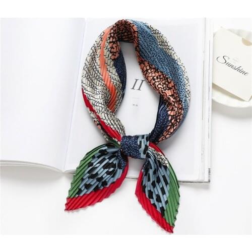 70cm Crinkle Neckerchief Hijab Scarf for Women Silk Satin Headband Hair Tie Bag Wrist Scarves Female Square Shawls Bandana 2021