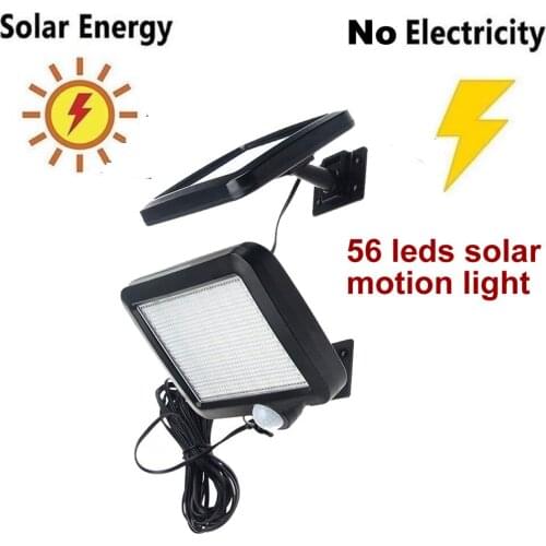 56 led 500lm solar light split mount pIR motion sensor 5M cord smart wall new street wall indoor lamp spot floodlight for garden