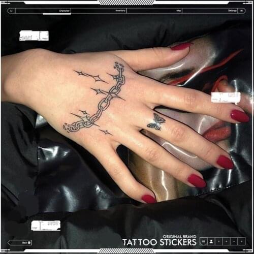 Chain Star Butterfly Tattoo Sticker Hand Back Rock Tattoo Seal Men Women Waterproof Black White Fake Tattoo Art Temporary Tattoo