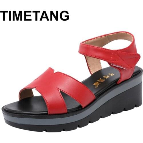 TIMETANG big size 32-43 platform sandals women shoes summer 2020 medium heel wedge sandals ladies beach sandal mother sandals