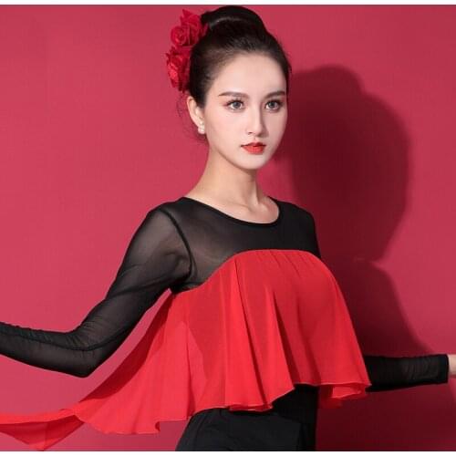 2021 Latin Dance Tops Long Sleeve Practice Clothes Rumba Dancewear Samba Dancing Outfits Tango Cha Cha Training Clothing DQL5384