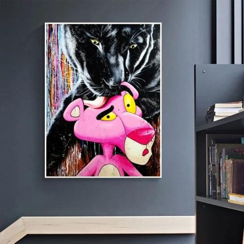 Kids Room Posters Cartoon Pink Panther Canvas Paintings Print Modern Graffiti Artwork Wall Cuadros Home Decorative Pictures