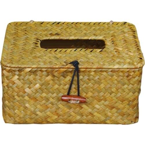 Vintage Handcraft Straw Woven Tissue Box Napkin Holder Organizer Home Decor