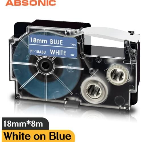 XR-18ABU White on Blue Label Tape Replacement Casio Label Maker 18mm*8m Ribbon Printer for Casio KL 750B 8200 8800 Typewriter