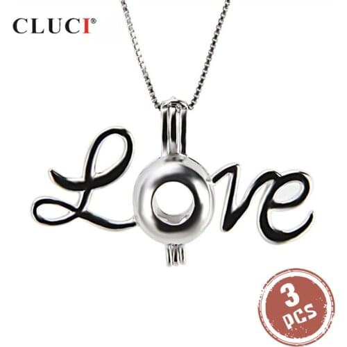 CLUCI 3pcs Silver 925 Love Letter Pendant Jewelry Accessory for Necklace DIY 925 Sterling Silver Wish Pearl Pendant SC204SB