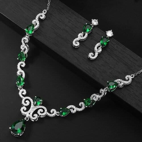 Zlxgirl jewelry Perfect blue green cubic zirconia copper earring necklace pendant jewelry sets for womens wedding bridal gifts