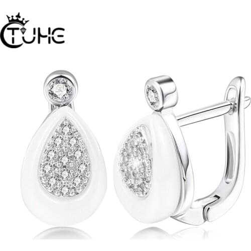 Elegant Water Stud Earring Healthy Ceramic Round Natural Zircon Earrings Women Wedding Fine Cute Fashion Christmas Jewelry