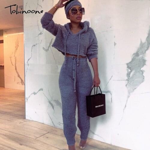 Tobinoone Women Two Piece Set Sexy Club Outfits Sweater Crop Tops and Long pants Knitted Clothes Tracksuit 2piece Matching Sets