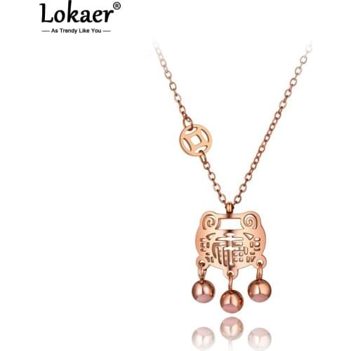 Lokaer Original Design Stainless Steel Lock Charm Choker Necklaces China Ethnic Longevity Lock Pendant Necklace For Women N20013