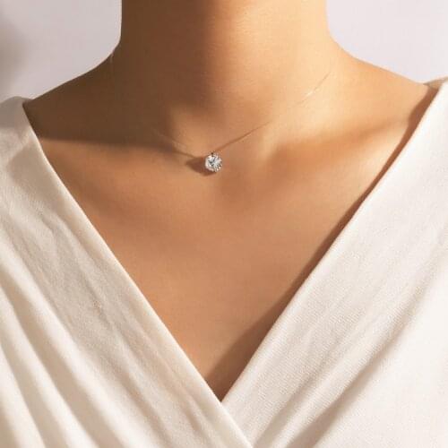 Tocona Clear Crystal Stone Fishing Line Clavicle Chain Necklace for Women Simple Style Adjustable Wedding Jewelry Collar A27