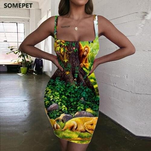 SOMEPET Animal Dresses Women Tiger 3d Print Forest Sundress Star Bodycon Dress Womens Clothing Summer Short Beach Fashion