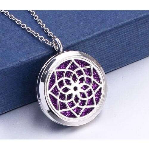 1pc Magnetic Open Lotus Flower Mandala Pendant Aroma Perfume Essential Oil Diffuser Locket Stainless Steel Necklace Jewelry