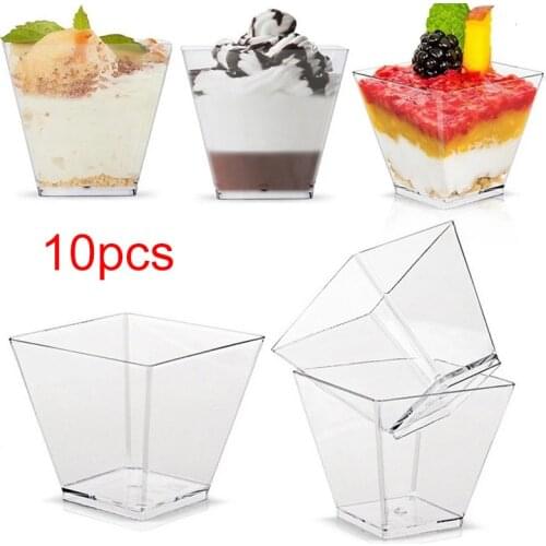 10pcs 60ml Transparent Dssert Pudding Cups Hard Plastic Trapezoid Square Dessert Cake Cup Plastic Portion Disposable Storage Cup
