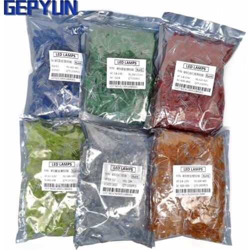1000pcs Red Green Yellow White Orange Blue 5mm led light-emitting new original Gepyun