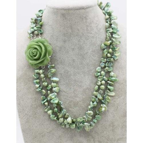 3rows reborn keshi green 3-6mm 18inch weholesale beads gift nature FPPJ