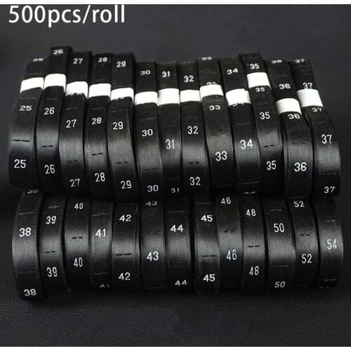 500Pcs/roll Clothing Number Size Label Black Text White Garment Clothes T Shirt Dress Cloth Fabric Label Tag 35*12mm