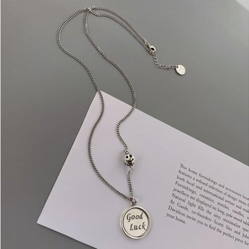 925 sterling silver retro letter round brand smiley face necklace female simple net red personality retro ins cold trend