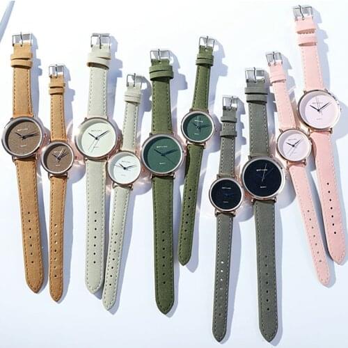 Fashion Couple Watches Fuax Leather Quartz Analog Men and Women Wrist Watch Chronograph Valentine Gift Candy Color 2021 NEW