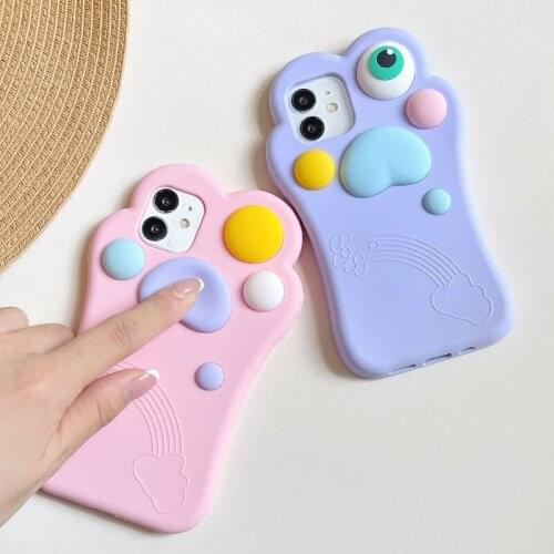 3D Cute Cartoon Cat Paws Phone Case for iPhone 12 11 Pro Max SE 2020 Reliver Stress Toys Soft Silicone Bubble Shockproof Cover