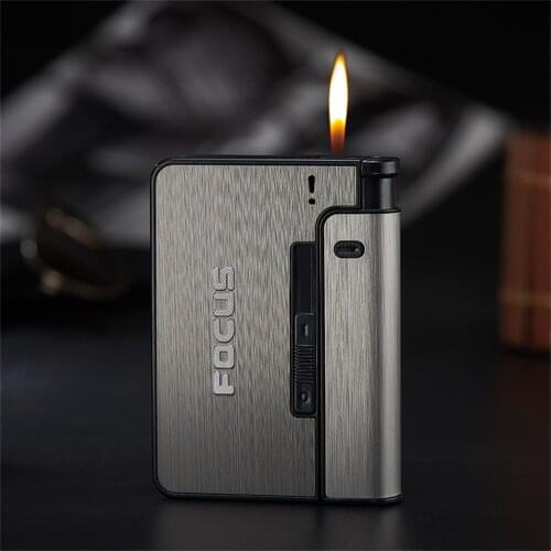 10Pcs Portable Automatic Cigarette Case Metal Waterproof Multi-function Cigarette Box with Gas Lighter Smoking Supply Mens Gift