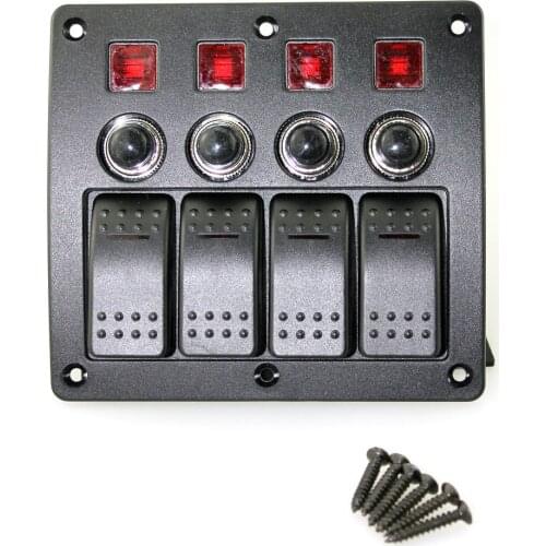 Room Wheel Boat Yacht DC12-24V4P Plastic Panel +3P Red Horizontal Bar Switch + PCB Board + Overload Protector Switches