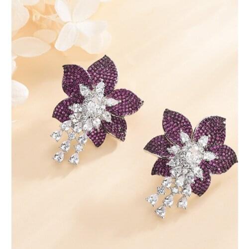 Designer luxury fuchsia flowers earrings jewelry star dinner jewelry luxury color jewelry wheat ears women big earrings gift