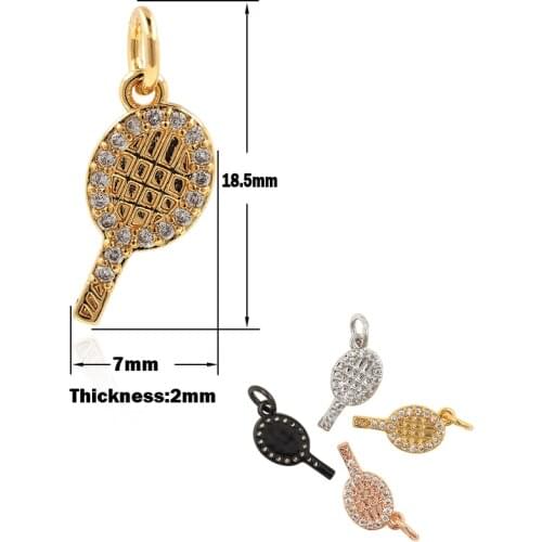 Badminton Racket Pendant Cubic Zirconia Sports Charm DIY Jewelry Bracelet Earring Accessories