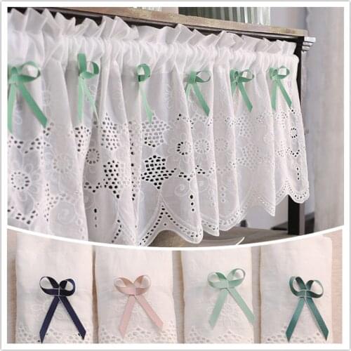 Elegant white embroidery short curtain. Cotton coffee curtains. Beautiful door curtain. Decorative curtains