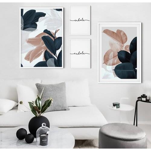Pink Leaf Canvas Painting Inhale Exhale Posters Nordic Minimalist Prints Bedroom Living Room Wall Pictures Scandinavian Decor