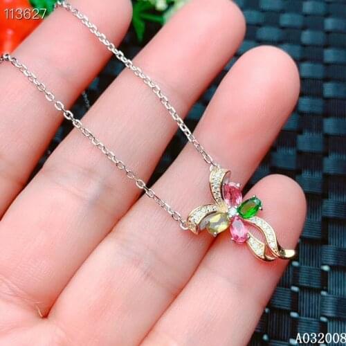 KJJEAXCMY fine jewelry 925 pure silver inlaid natural tourmaline girl new Pendant Necklace vintage popular support test