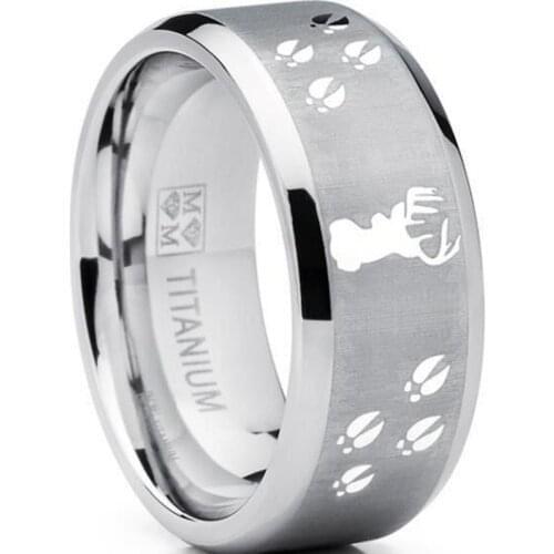 New Trendy Stainless Steel Animal Deer Head Deer Footprint Pattern Ring Mens Ring Metal Frosted Ring Accessories Party Jewelry