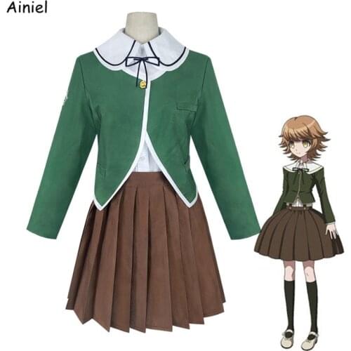 Anime Danganronpa Dangan Ronpa Cosplay Chihiro Fujisaki Costume Green Uniform Suits Wig Shoes Halloween Costumes for Women Girls