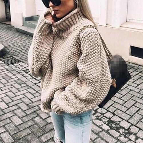 LIBERJOG Volume Edge Turtleneck Knitted Sweater Woman Bat Sleeve Pullovers Autumn Winter Long Sleeve Casual Loose Female Tops