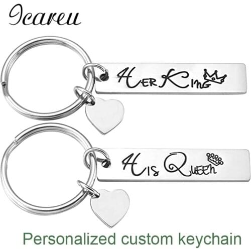Trendy Couple Customized Keychains Her King His Queen Lettering Keyring Heart Diy Accessories For Girlfriend Boyfriend Gift