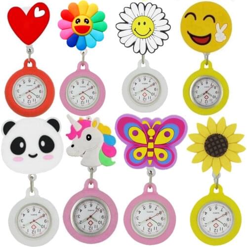 Fashion lovely cartoon animal design scalable soft rubber nurse pocket watches ladies women doctor smile Medical watches