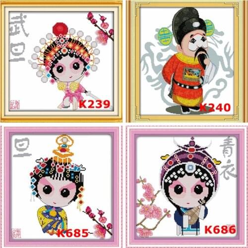 Character type in Beijing opera cross stitch kit Chinese counted white18ct 14ct 11ct printed embroidery DIY handmade needlework