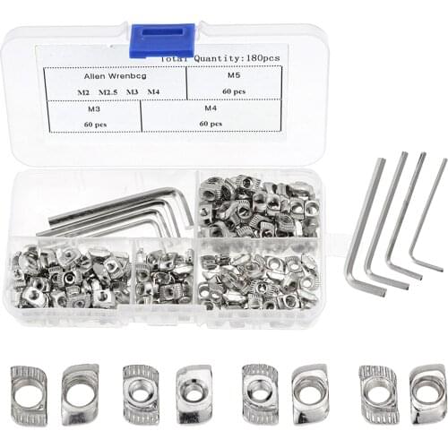 184PCS/Box T-Nut Set Hammer Head T Nut Kit M3 M4 M5 Connector Nickel Plated For 20 Series Aluminium Profile Accessories