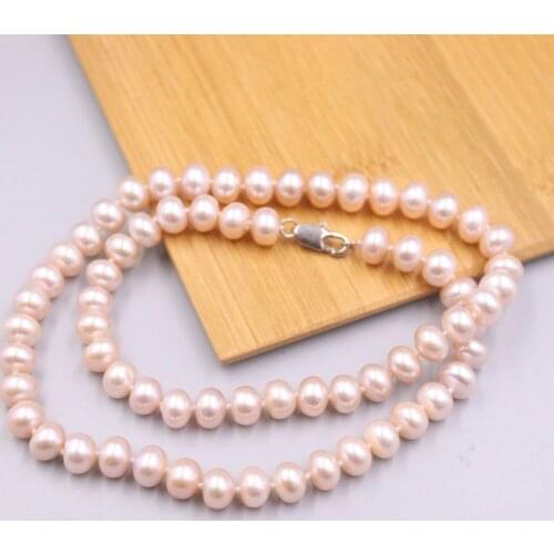 Natural 7.5-8mm Freshwater Pink Pearl Beaded Link Chain Necklace For Woman Man Gift 45cm