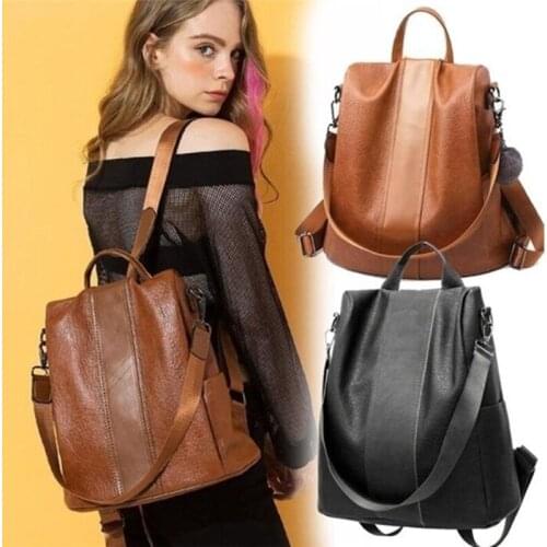 New Fashion Women Anti-Theft Backpack Vintage Leather Backpacks for Teenager Girls Preppy School Bagpack Female Travel Bags